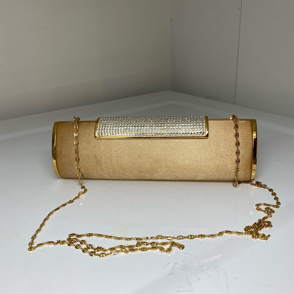 Satin evening bag. 304 crystals on clasp! Wear this 2 ways!
